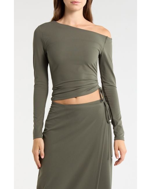 Mpg Green Cloud Off The Shoulder Drawstring Detail Top