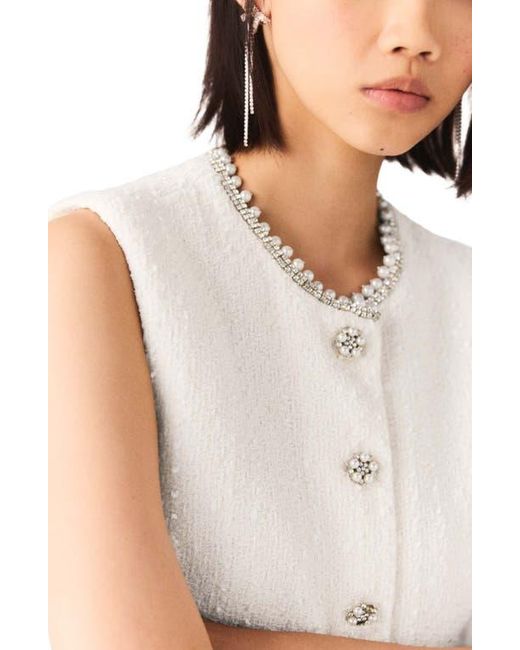 Maje Natural Beaded Tweed Jacket