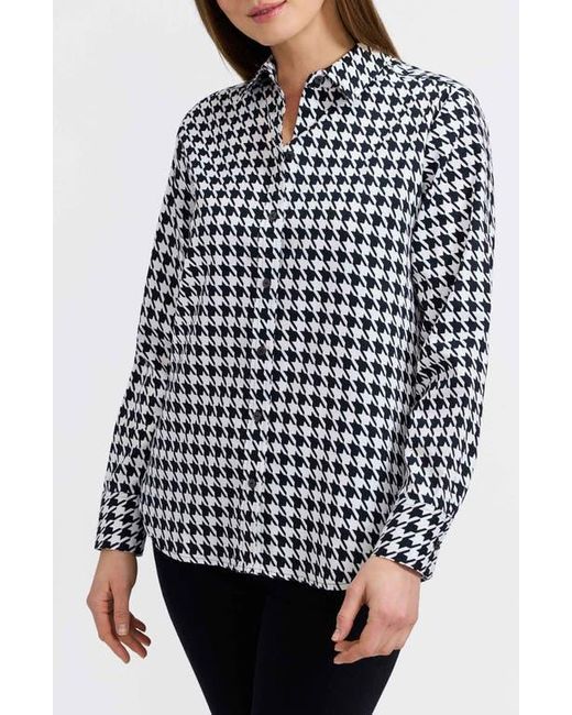 Foxcroft Blue Meghan Houndstooth Cotton Button-Up Shirt
