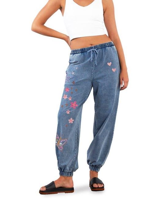 BILLY T Blue Full Bloom Embroidered Joggers