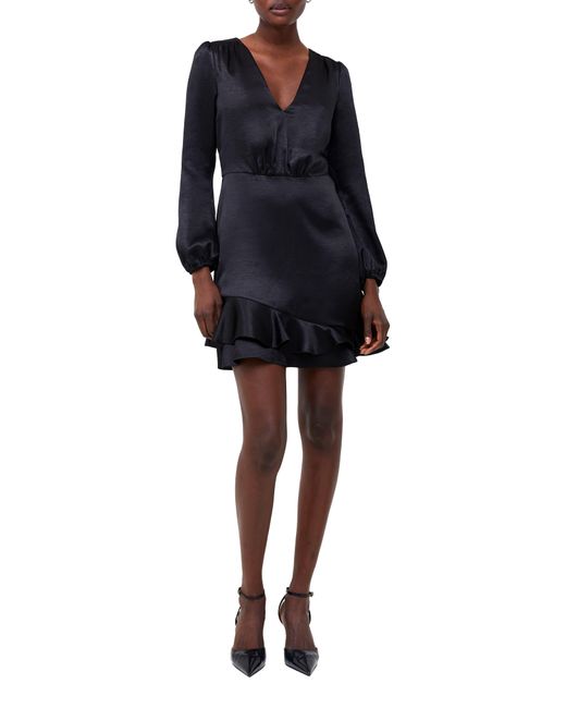 French Connection Black Denney Long Sleeve Satin Cocktail Dress