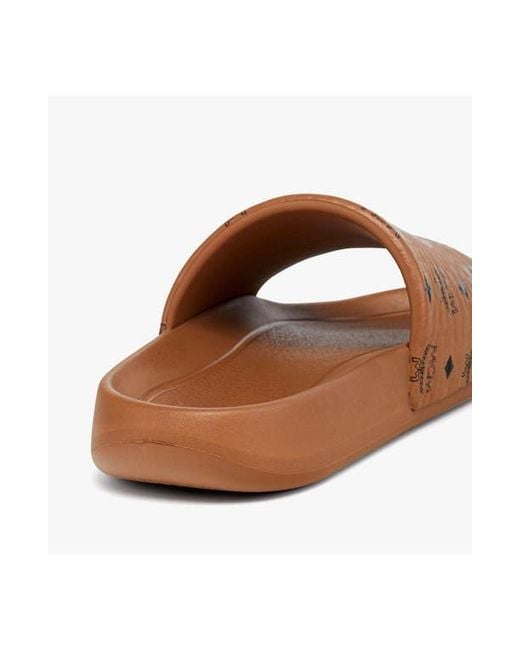 MCM Brown Monogram Print Rubber Slides for men