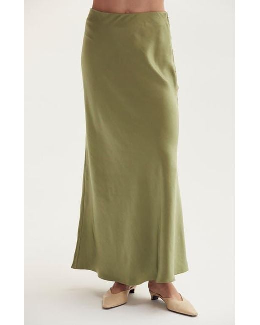 Crescent Green Crushed Satin Maxi Skirt