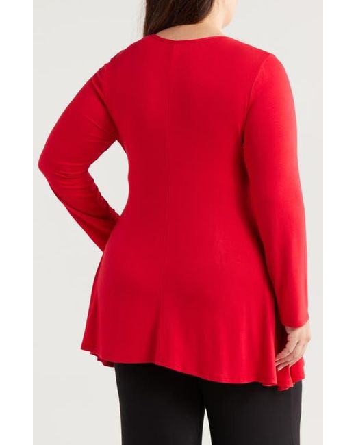 24seven Comfort Apparel Red Swing Asymmetric Hem Tunic Top