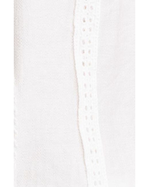 Bobeau Blue Eyelet Detail Short Sleeve Button-Up Shirt