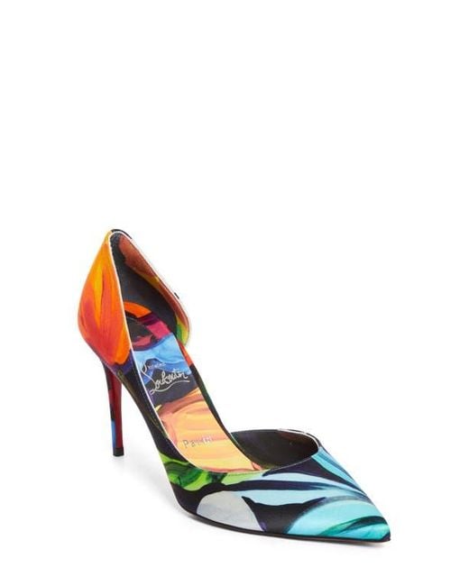 Christian Louboutin Blue Iriza Flower Pointed Toe Half D'Orsay Pump