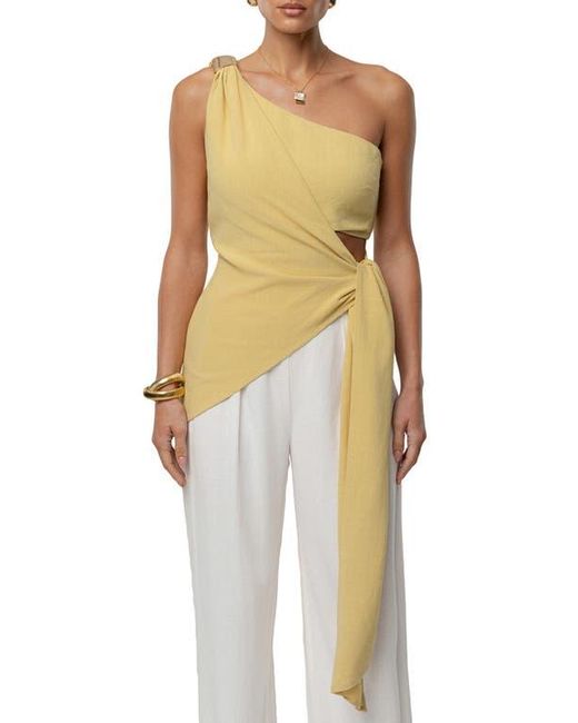 JLUXLABEL Yellow Palmera One-Shoulder Top