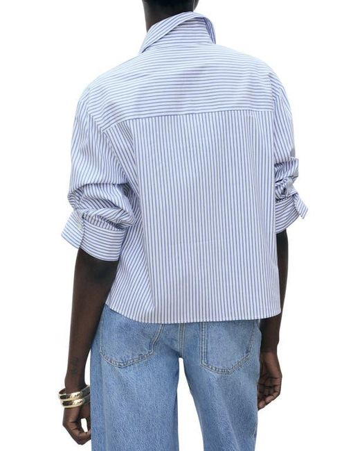 Mango Blue Stripe Cotton Blend Button-Up Shirt