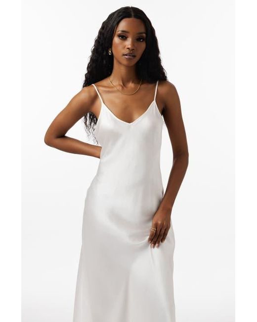 Siksilk White Mulberry Silk Spaghetti Strap Long Nightgown