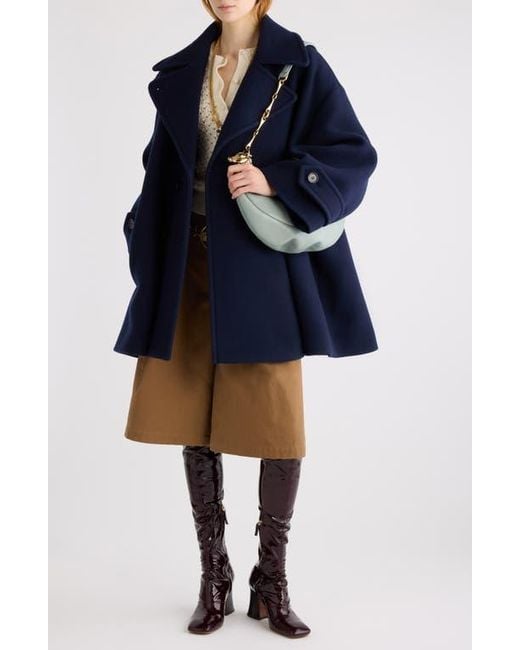 Chloé Blue Iconic Soft Wool Blend Coat