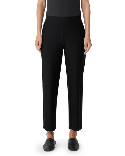 Eileen Fisher Stretch Crepe Ankle Crop Straight Leg Pants in Black