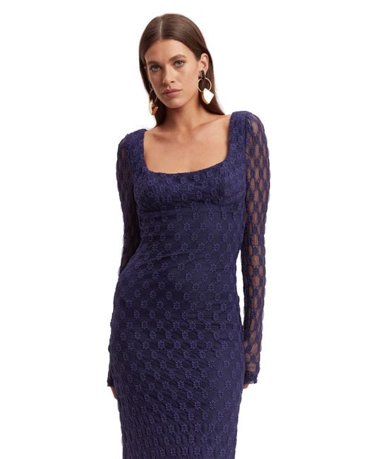 Bardot Blue Adoni Long Sleeve Lace Overlay Midi Dress