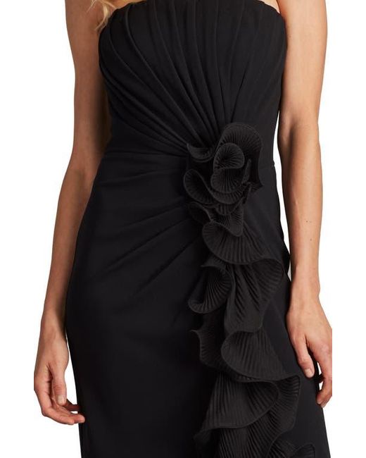Tadashi Shoji Black Ruffle Detail Strapless Gown