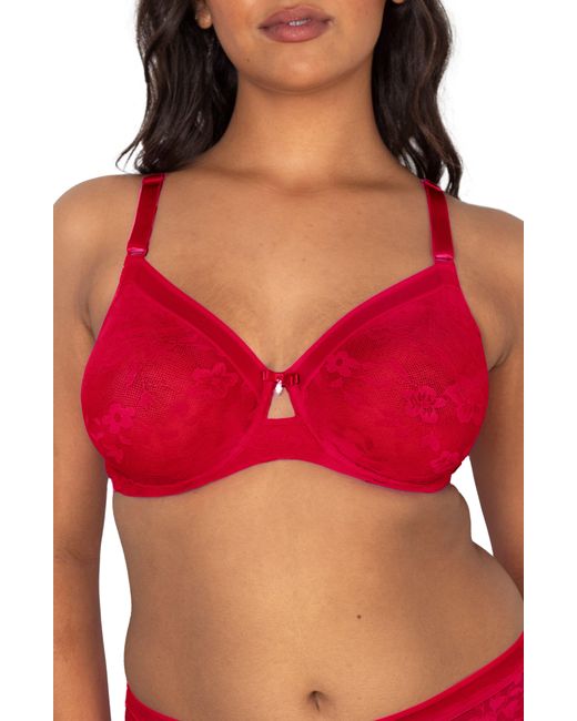 Curvy Couture Red No-show Lace Underwire Unlined Bra