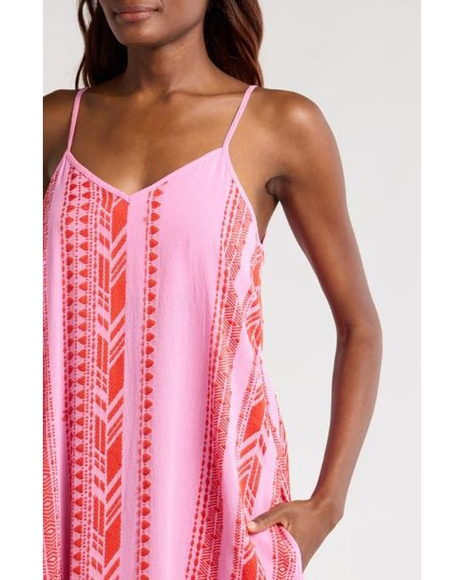 Elan Pink Embroidered Tiered Cotton Blend Cover-Up Maxi Dress