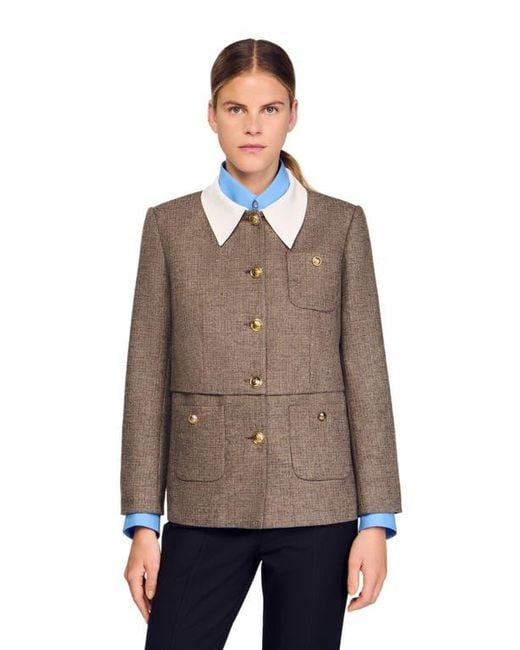 Sandro Blue Houndstooth Suit Jacket