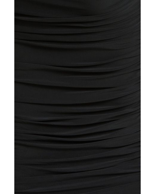 AFRM Black Hazel Ruched Mesh Midi Body-con Dress