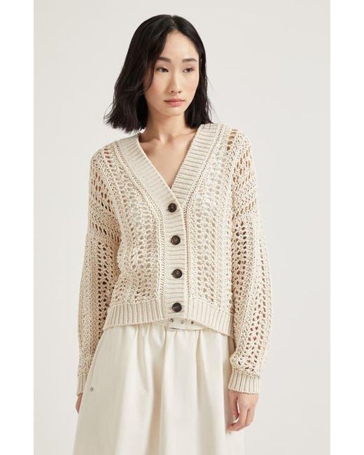 Brunello Cucinelli Natural Ribbed Net Cardigan