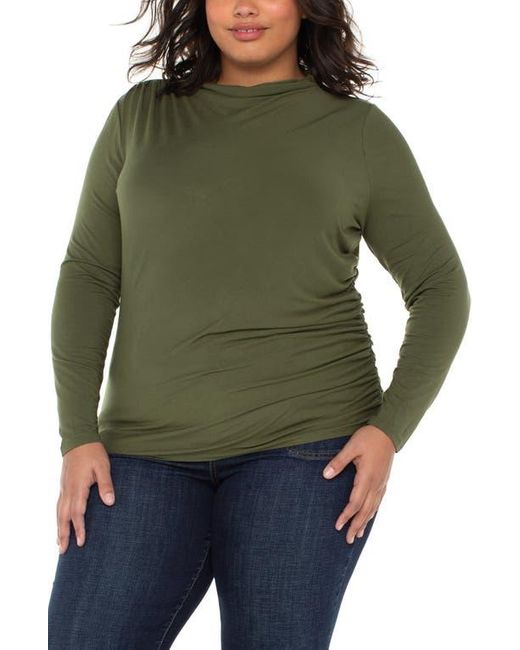 Liverpool Los Angeles Green Long Sleeve Ruched Jersey Top