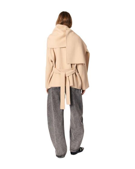 Maje Natural Double-Faced Coat With Scarf