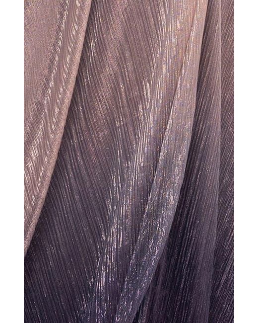 Betsy & Adam Purple One-Shoulder Metallic Crinkle Ombré Gown