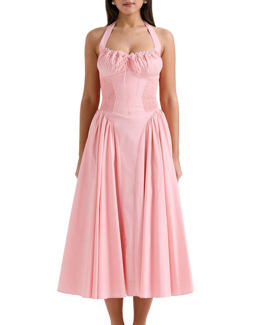 House Of Cb Pink Adabella Floral Pleated Halter Sundress