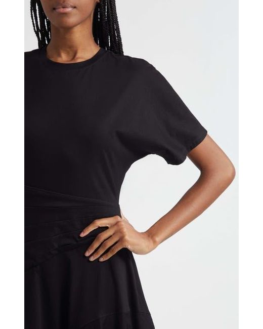 3.1 Phillip Lim Black Lace Detail Draped Asymmetric Hem Cotton T-Shirt Dress
