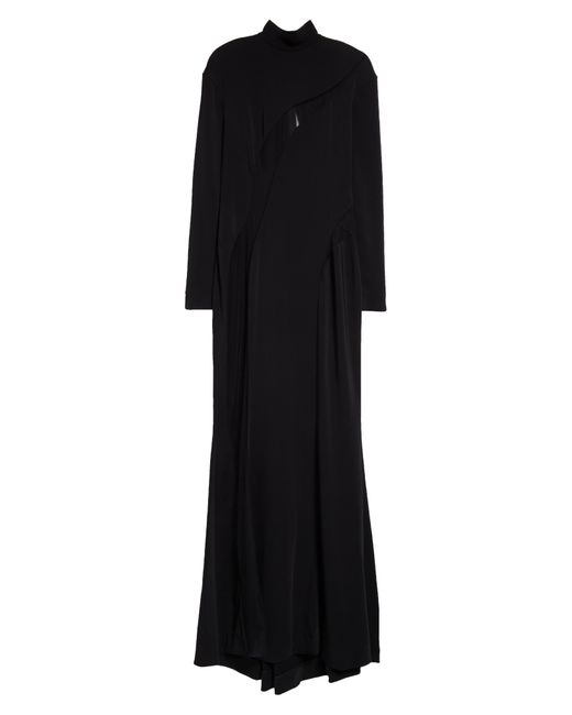 Mugler Black Asymmetric Illusion Inset Long Sleeve Stretch Crepe Gown