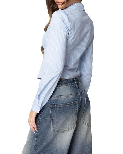 Edikted Blue Pinstripe Tailored Cotton Poplin Button-Up Shirt