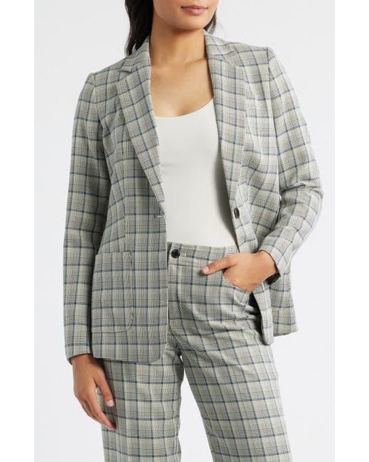 Anne Klein Gray Belted Plaid Blazer