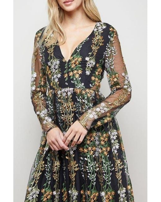Oasis Multicolor Open Back Long Sleeve Midi Dress