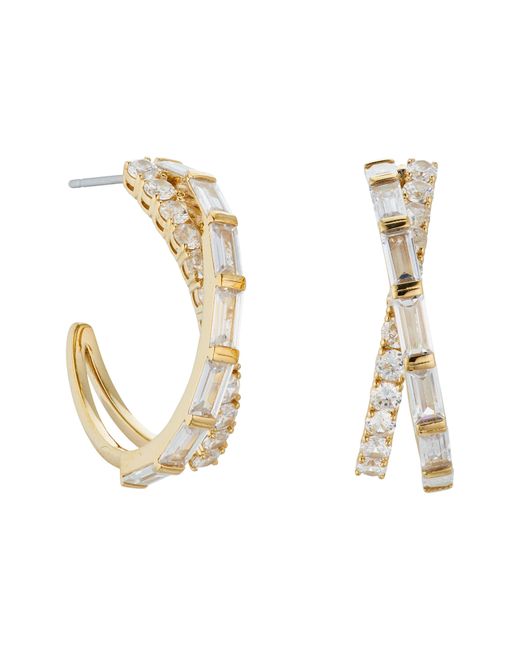 Nadri Metallic Crossover Cubic Zirconia Hoop Earrings