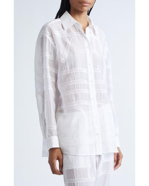 Totême  White Embroidered Organic Cotton & Silk Monogram Oversize Button-Up Shirt