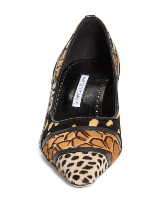 Manolo Blahnik Black Maren Genuine Calf Hair Kitten Heel Pump