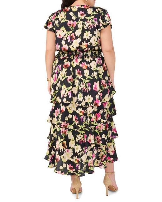Vince Camuto Brown Floral Tiered Midi Dress