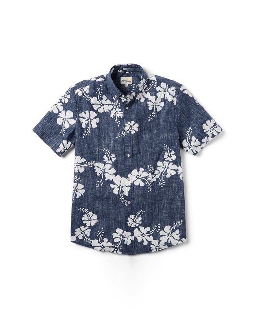 Reyn Spooner Blue 50th State Flower Tailored Fit Short Sleeve Button-down Shirt for men
