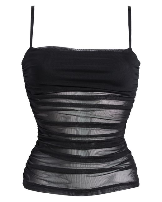 Open Edit Black Ruched Mesh Camisole