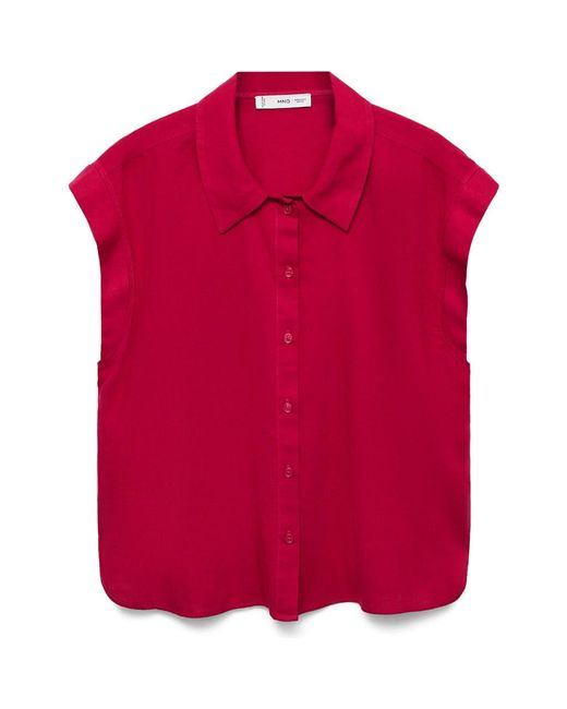 Mango Red Flowing Linen Blend Blouse