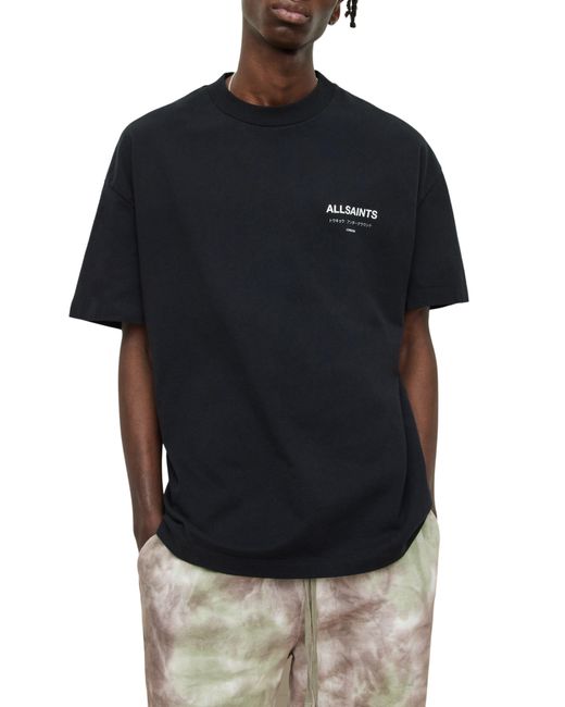 AllSaints Black Underground Oversize Organic Cotton Graphic T-shirt for men