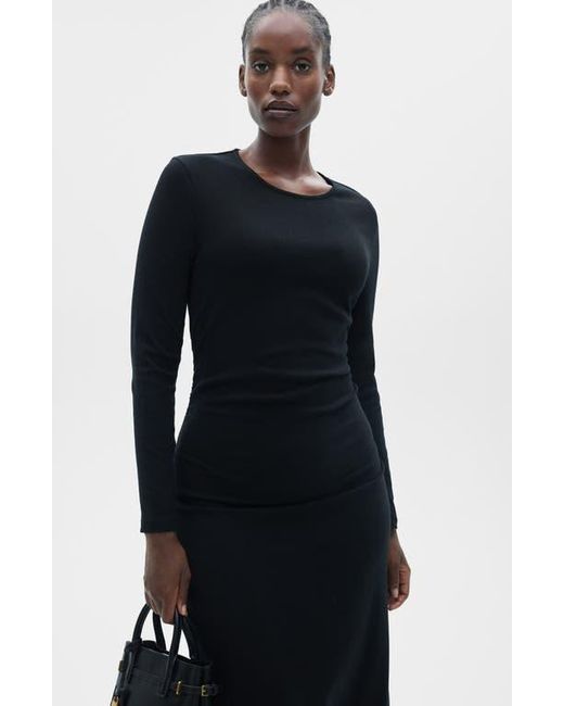 Mango Black Basila Long Sleeve Stretch Cotton Midi Dress
