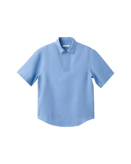 Mango Blue Solid Slub Linen Polo for men