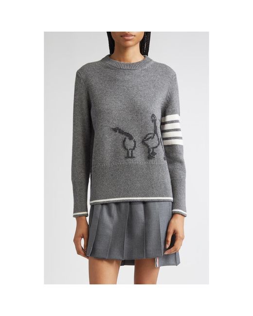 Thom Browne Gray Geese Intarsia Boxy Virgin Wool Crewneck Sweater