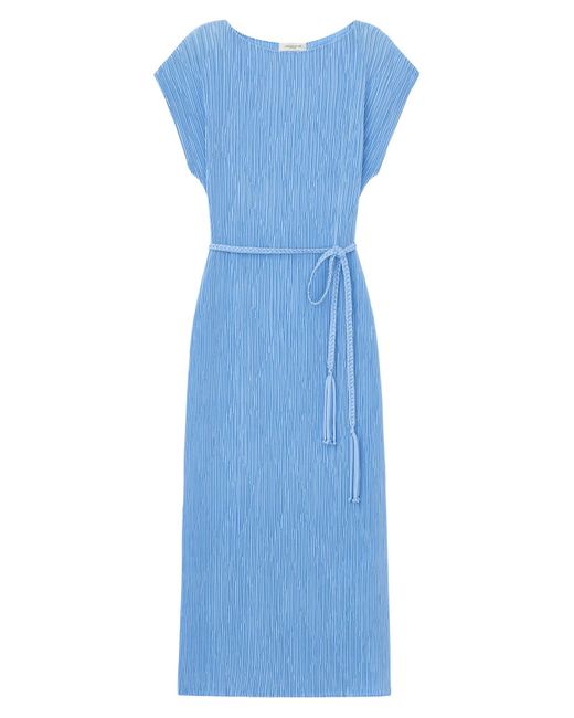 Lafayette 148 New York Blue Belted Plissé Recycled Polyester Satin Dress