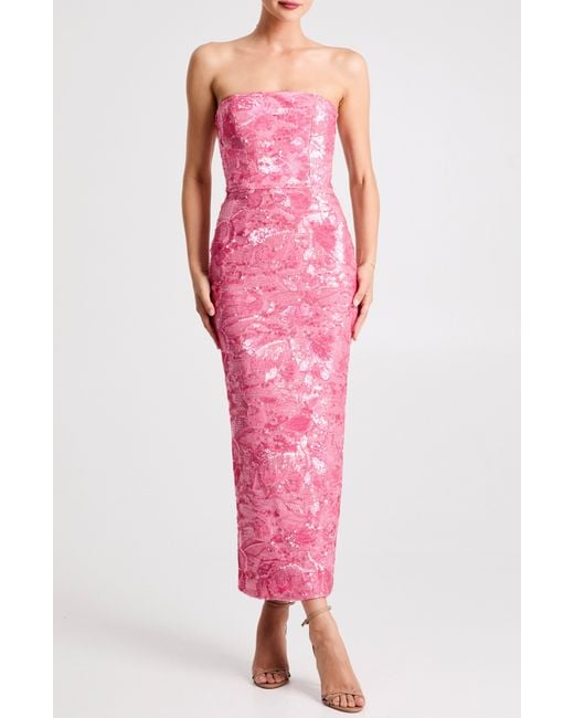 HELSI Pink Leslie Pattern Sequin Strapless Gown