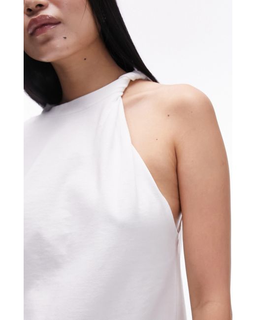 TOPSHOP White Oversize Twist Neck Asymmetric T-shirt
