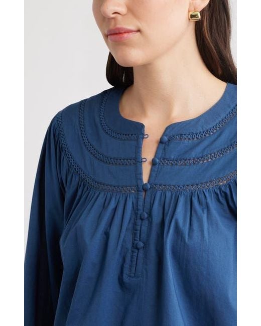 Caslon Blue Cotton Voile Popover Top