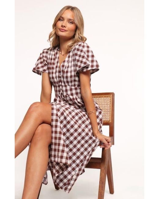 Petal & Pup Robinson Check Midi Dress in Red | Lyst