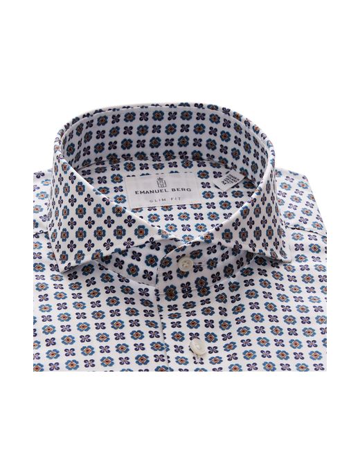 Emanuel Berg Blue Modern Fit Floral Stretch Button-up Shirt for men