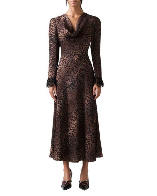 LK Bennett Geena Lace Cuff A-Line Dress in Brown | Lyst