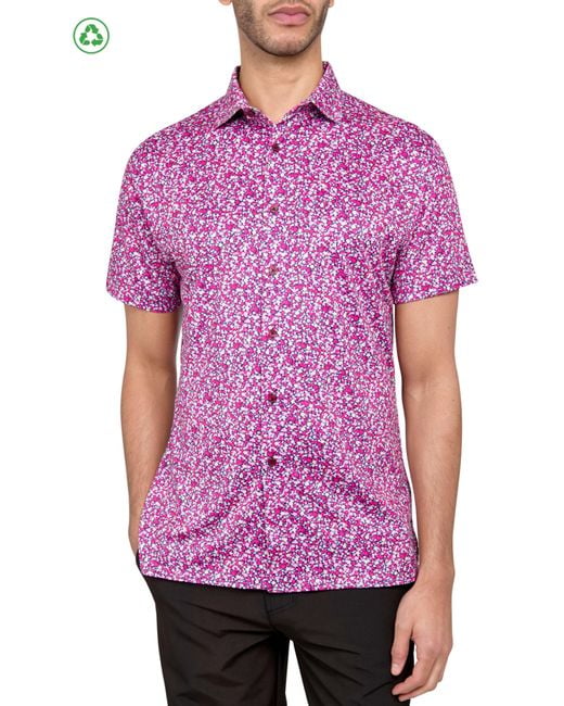 Con.struct Purple Micro Floral Print Performance Button-Down Shirt for men